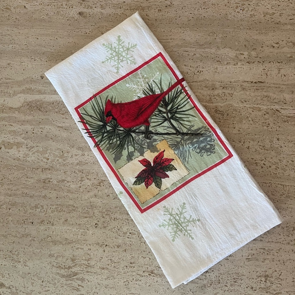 Vintage Red Cardinal Winter Tea Towel - Picture 1 of 7
